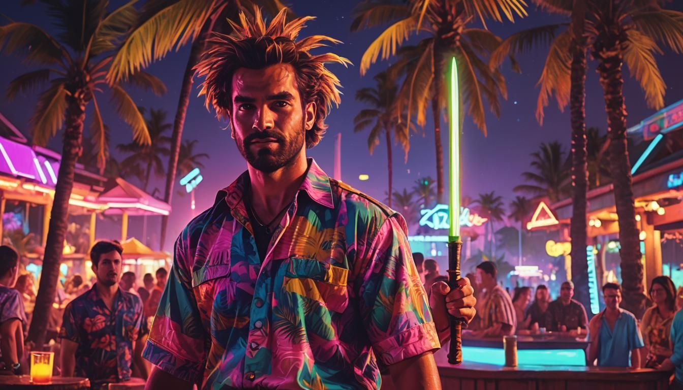 Palm Tree Knight at Neon Tiki Bar Party