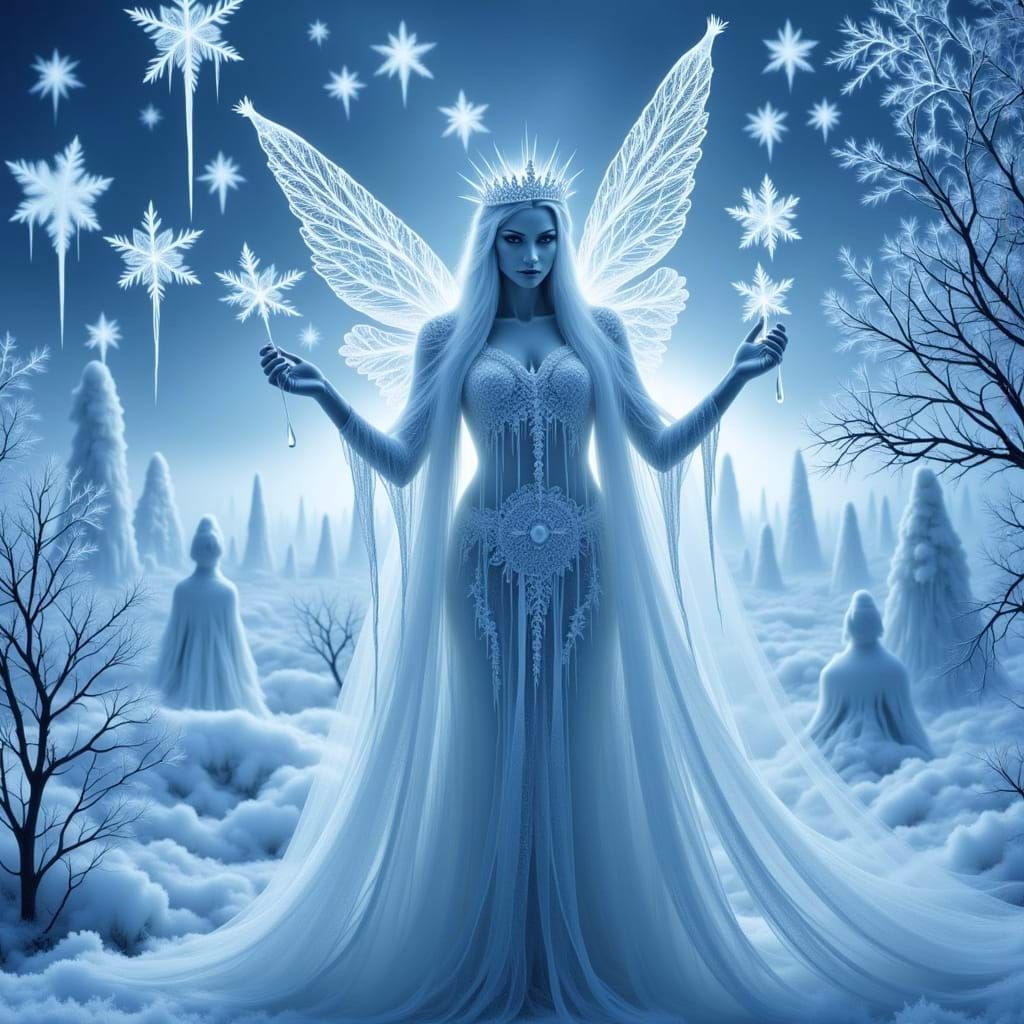Majestic Snow Fairy Queen in Ice Castle Winter Wonderland