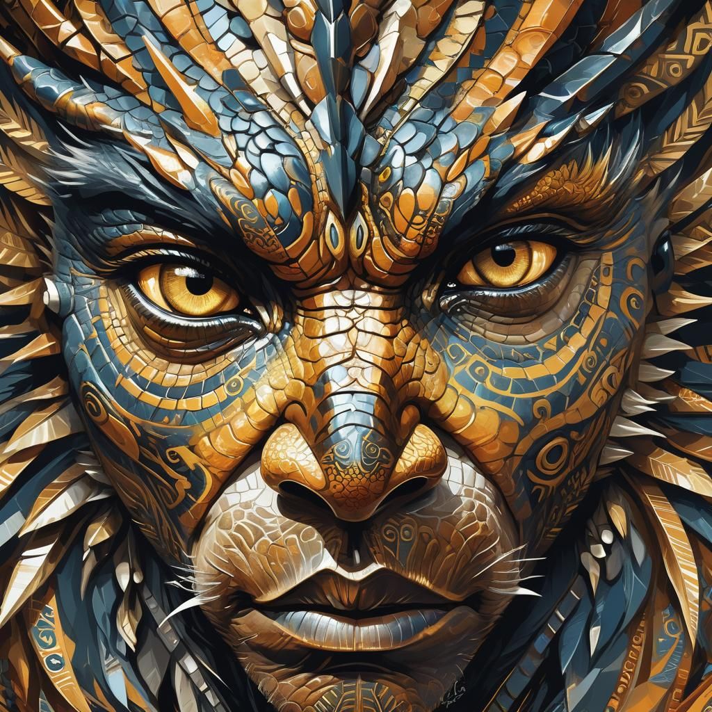 Charismatic Dragon Head in Tribal Fantasy Art