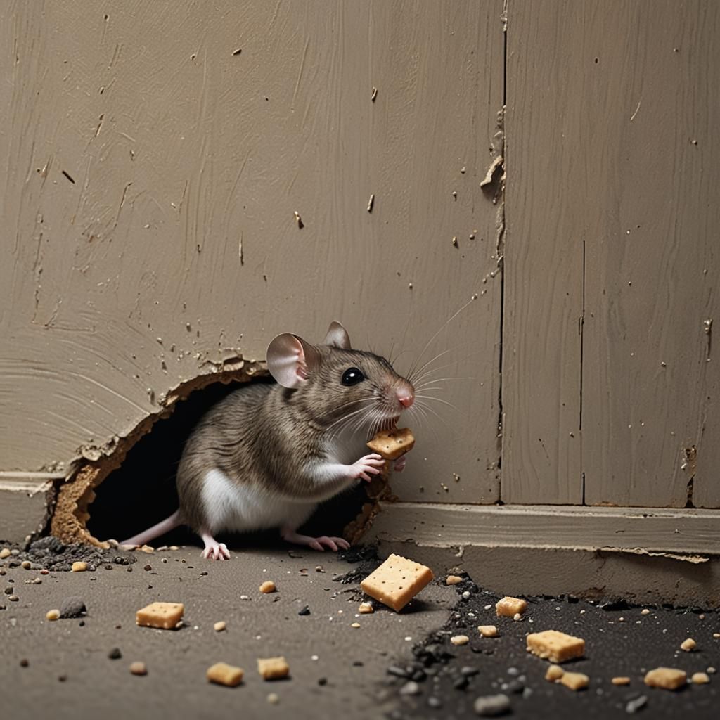 Mouse with Cracker: Hyperrealistic Macro Photograph