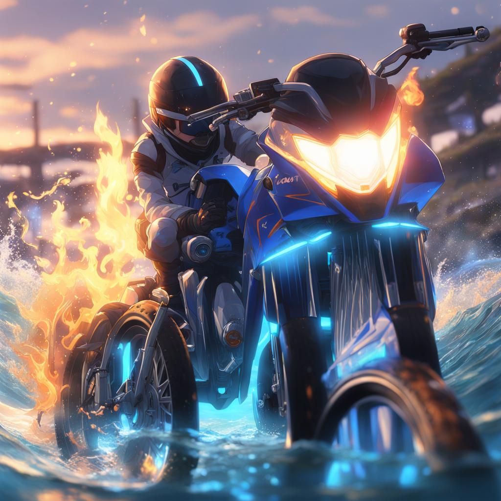 Super-Powered Bicycle with Anime Flames in 3D