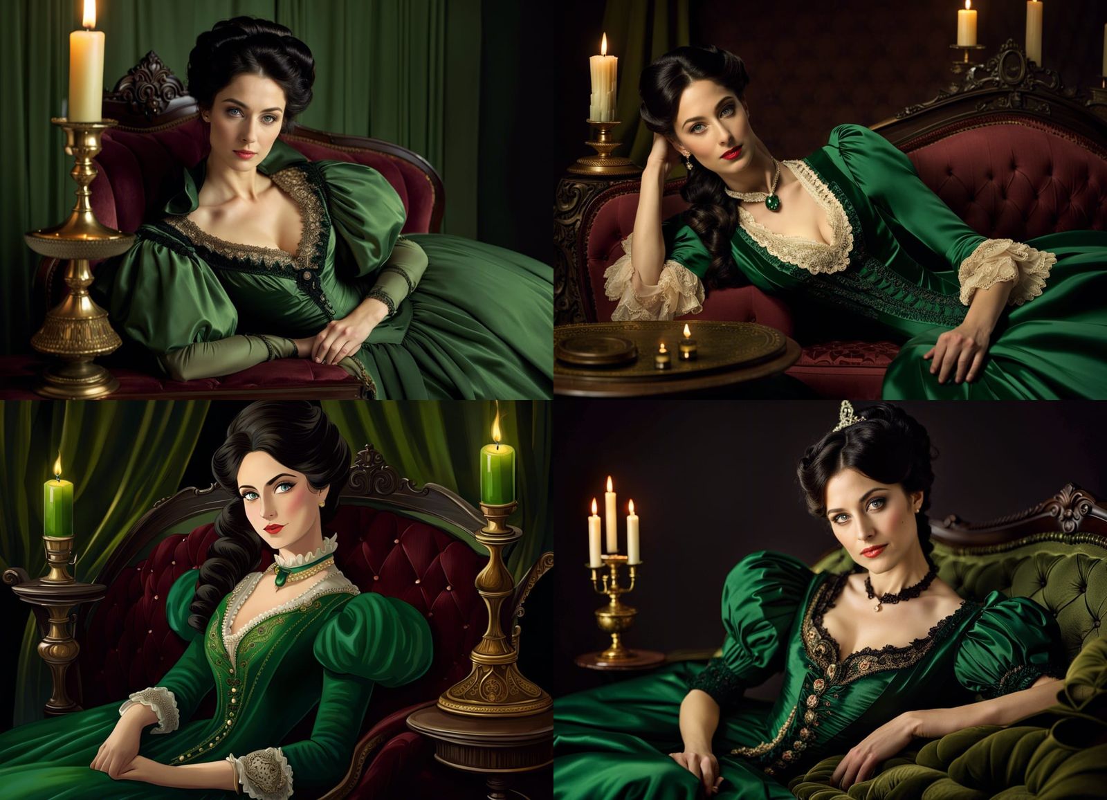 Victorian Woman with Sly Glance in Antique Parlor