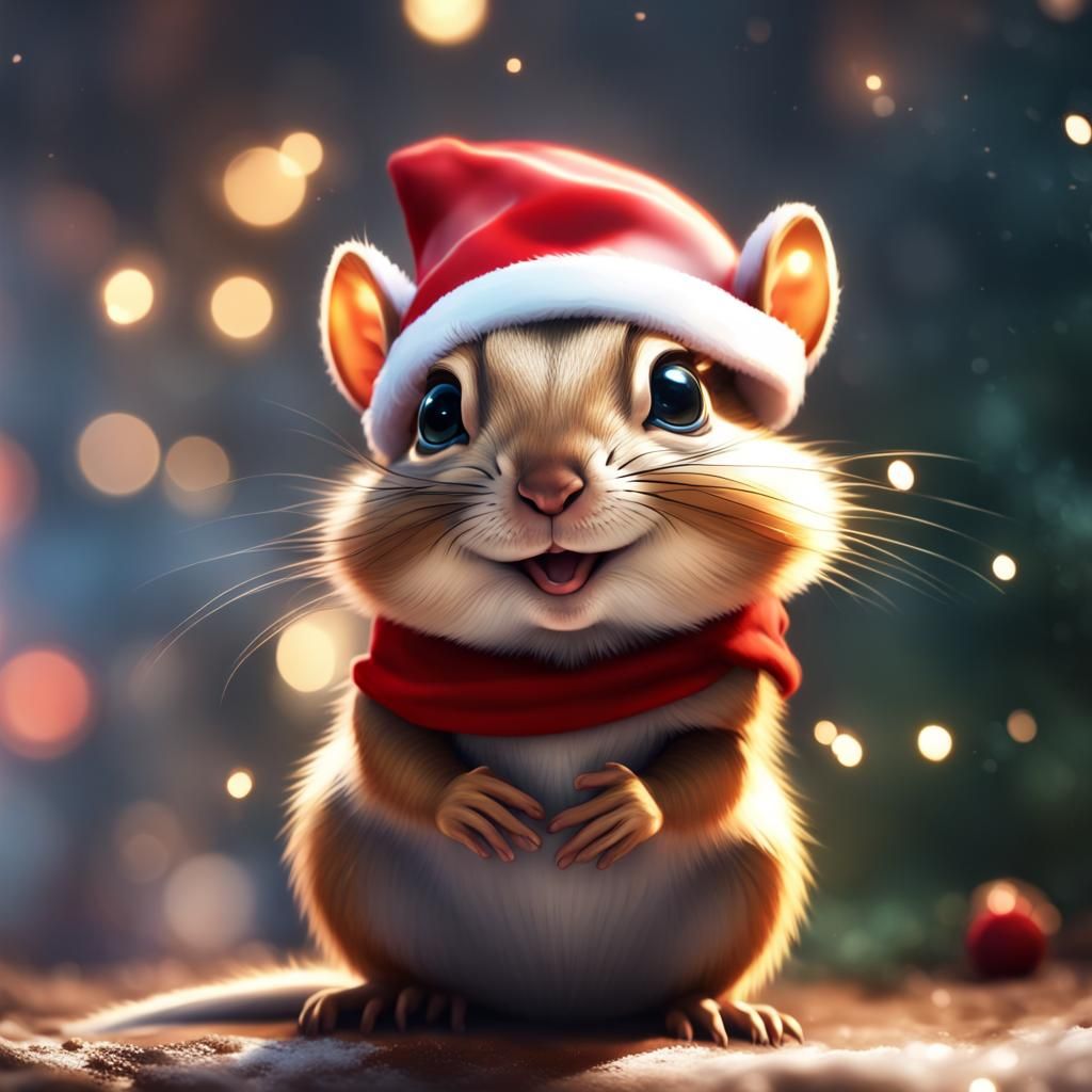 Festive Chipmunk Celebrates Christmas as Detailed Portrait