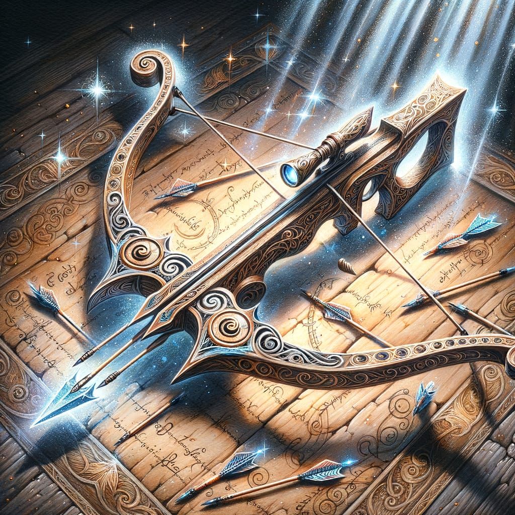 Magical Crossbow with Ice Bolts: Watercolor and Oil