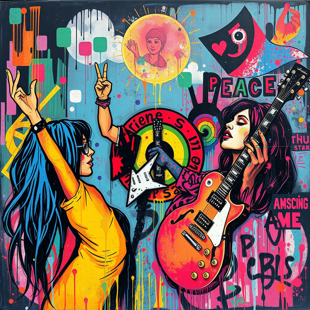 1960s Peace and Love Scene in Graffiti Style
