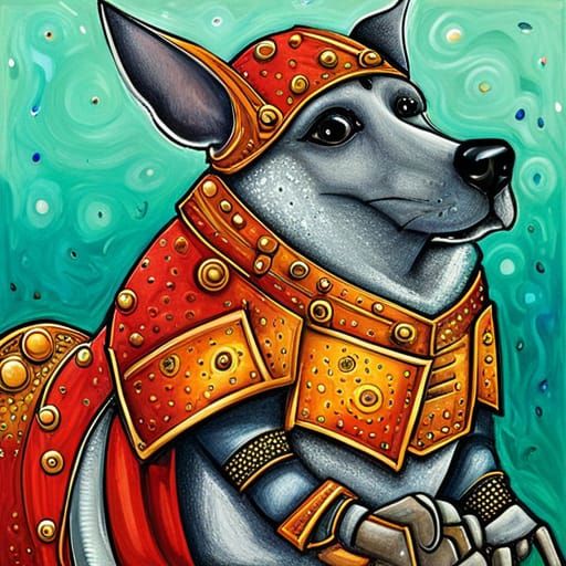 Armored Mouse Riding Dog: Abstract Art