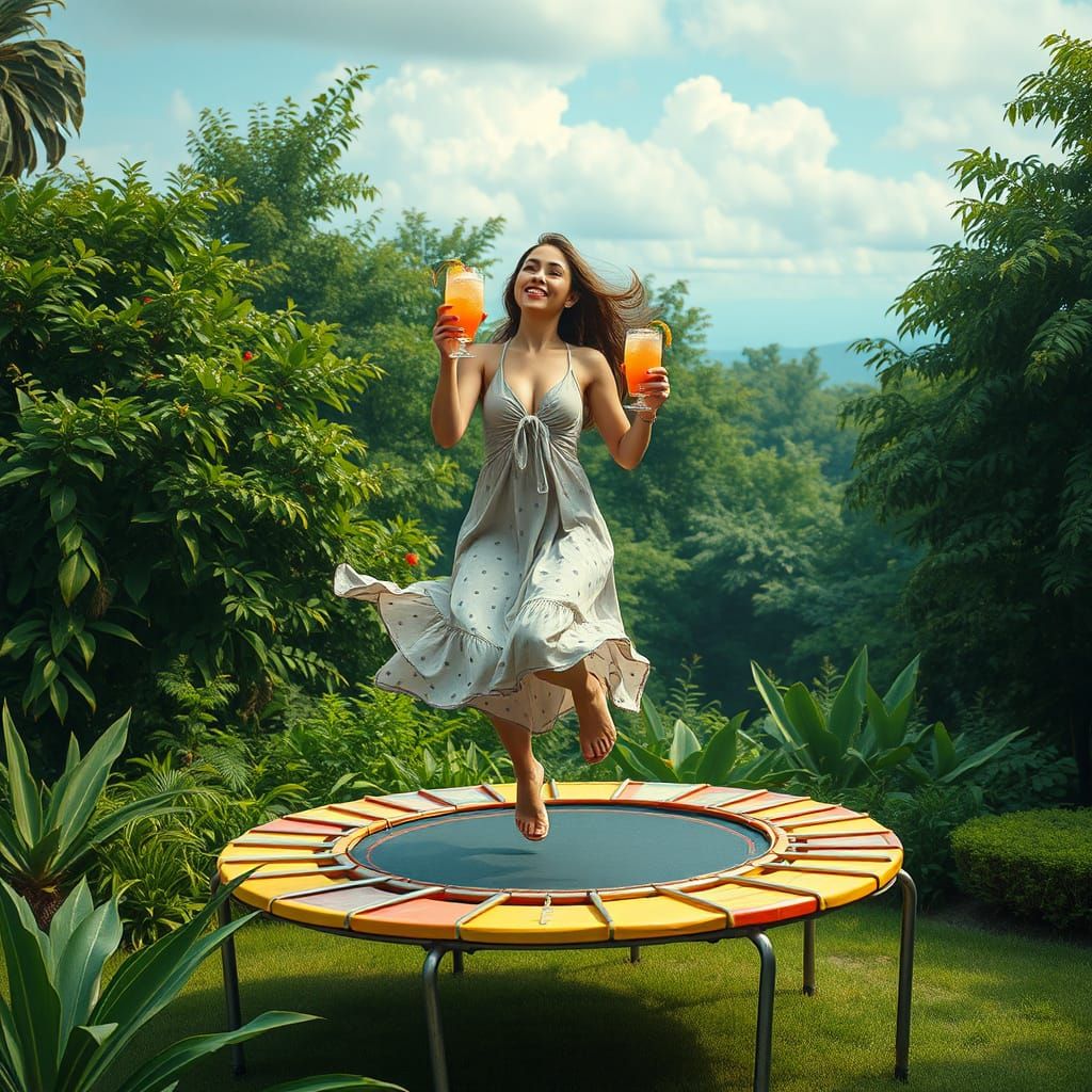 Vibrant Trampoline Dreams in Whimsical Digital Art
