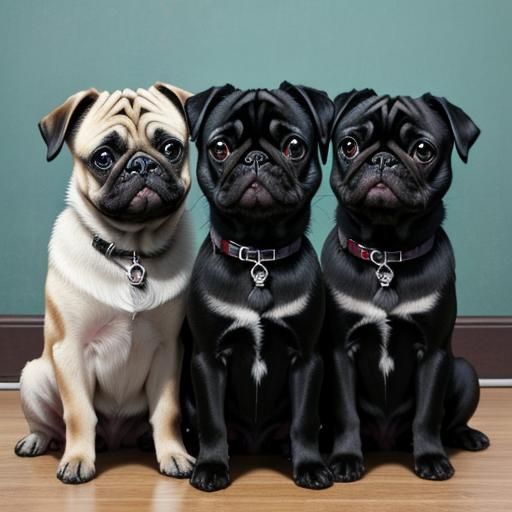 Three Pugs in Anime Style