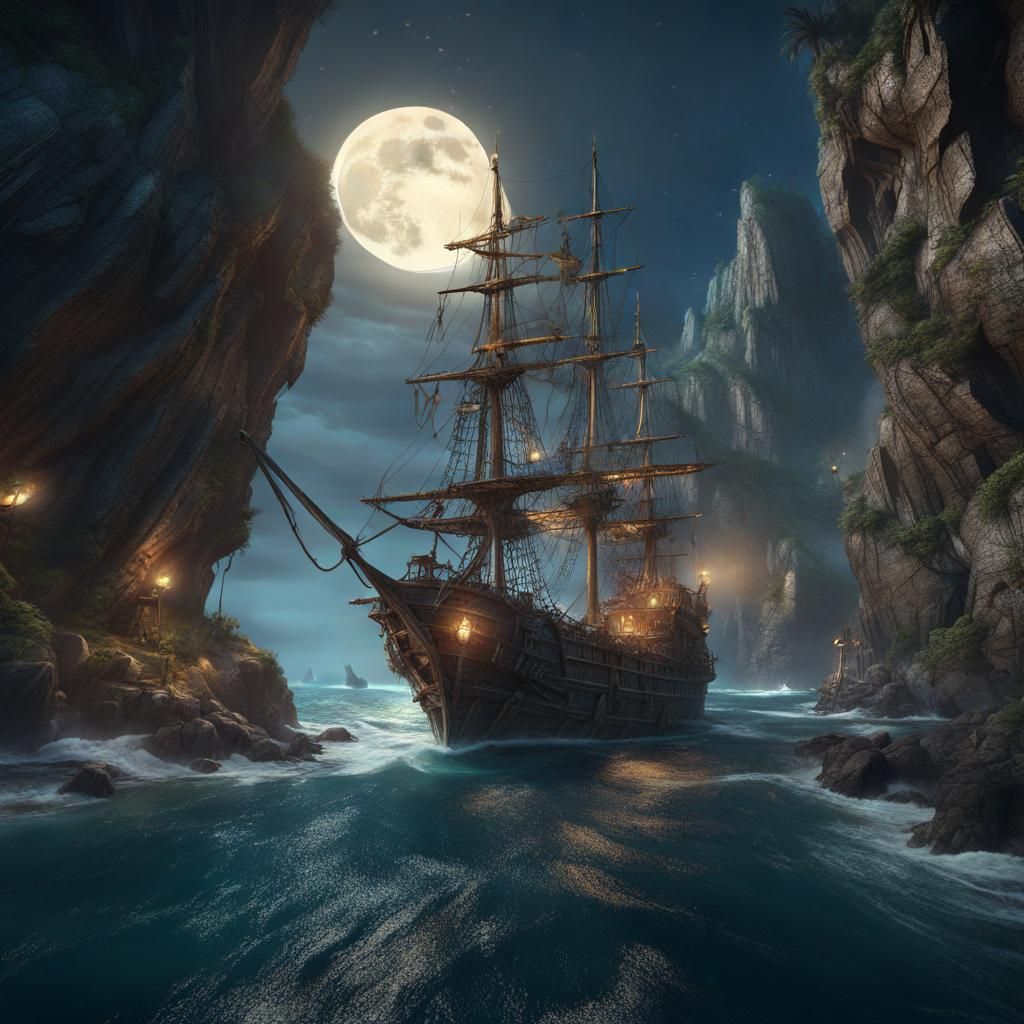Moonlit Pirate Hideout Concept Art in Unreal Engine