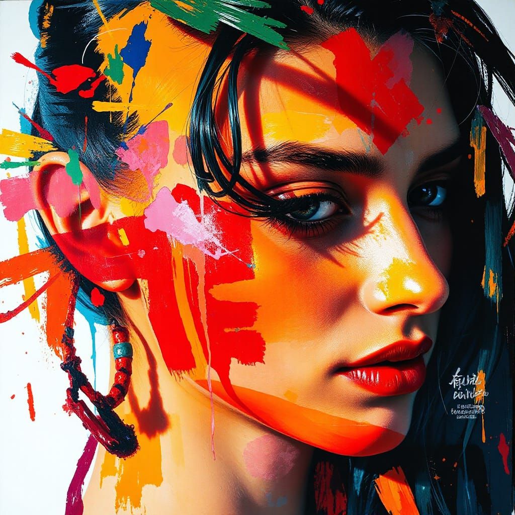 Vibrant Double Exposure Artwork with Expressive Textures and...