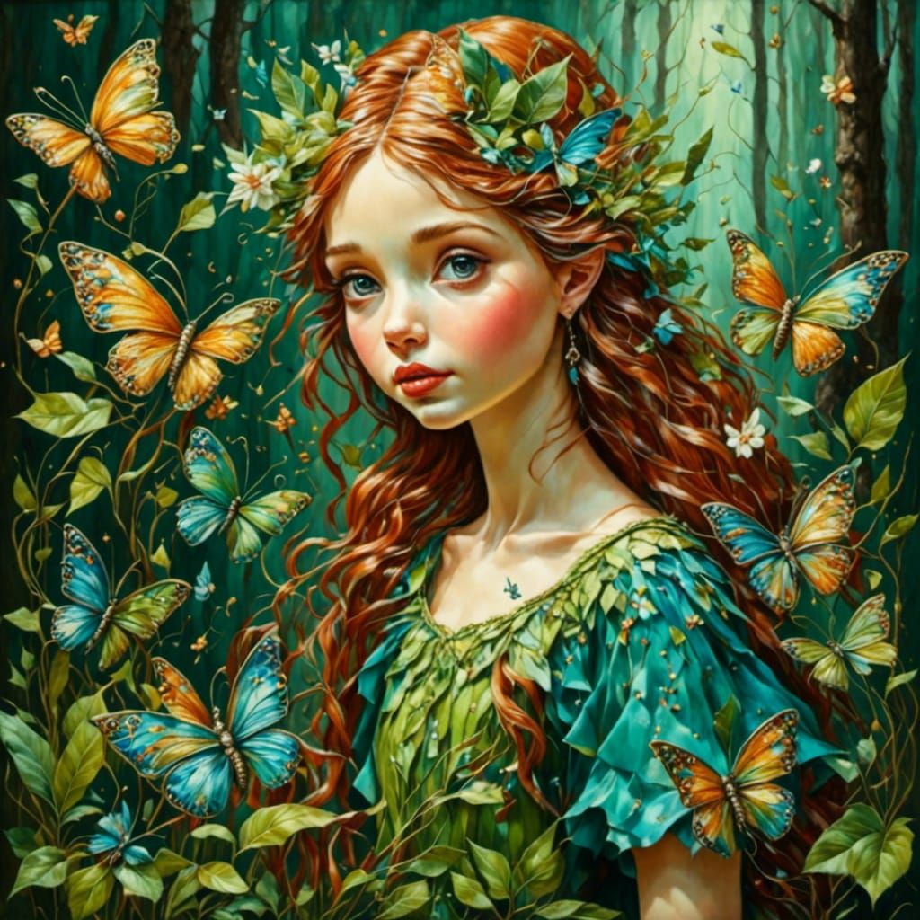 Elves in Butterfly Forest: Fantasy Art Beauty