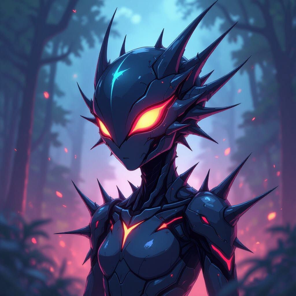 Vibrant Anime Biome with Alien Thorns