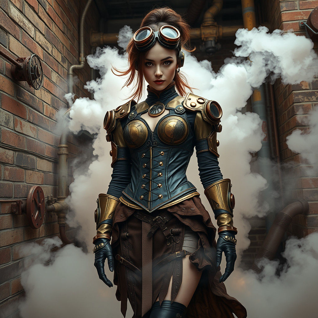 Steampunk Psychedelic Woman in Brass Armor