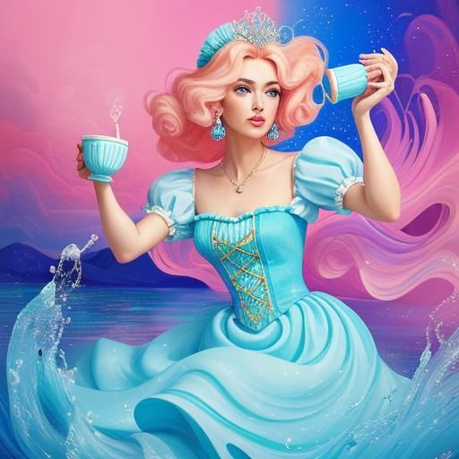 Blonde Queen Pouring Water in Candy Art Style