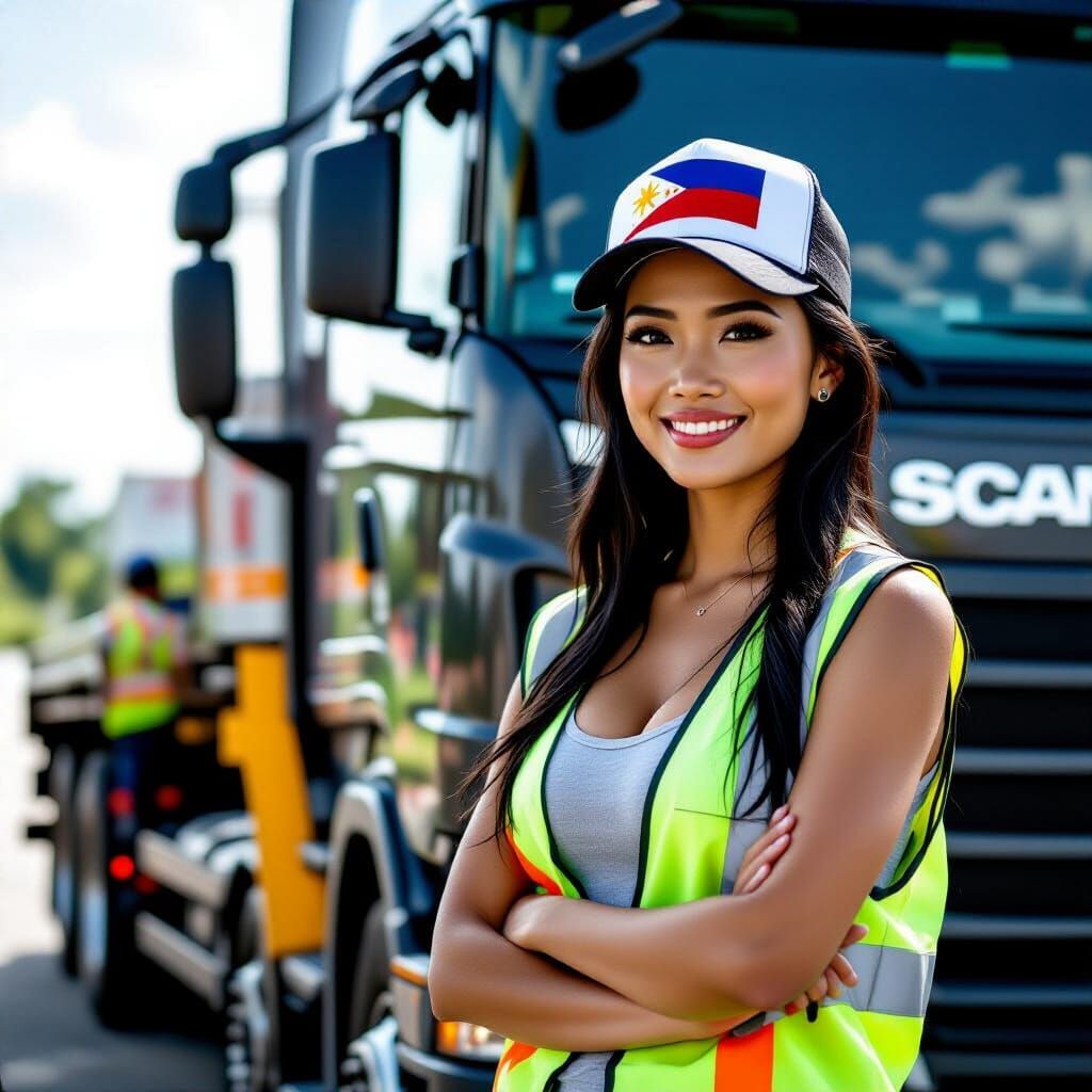 Filipina Truck Driver in Photorealistic Style