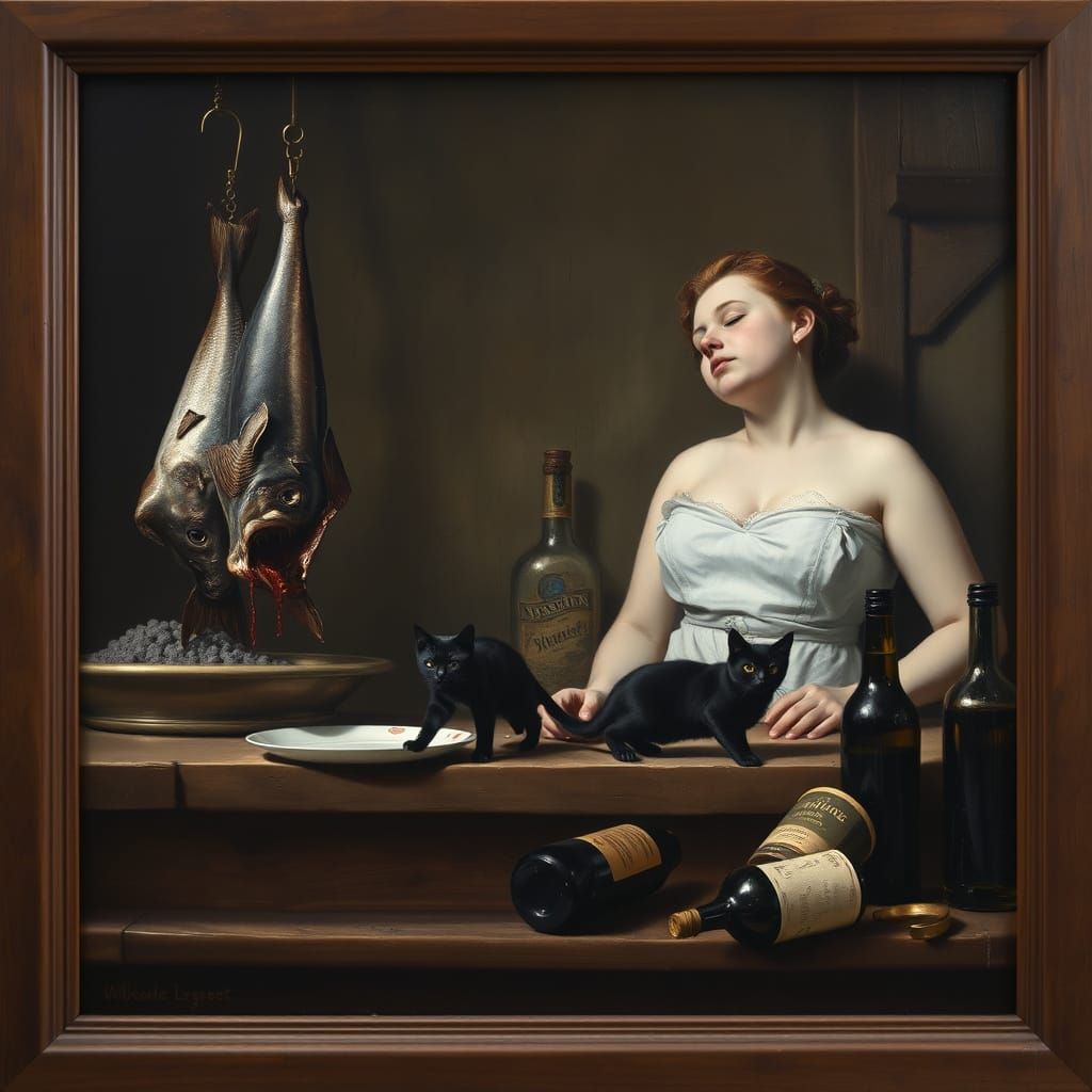 Asleep Cook with Stingray in Realist Oil Painting