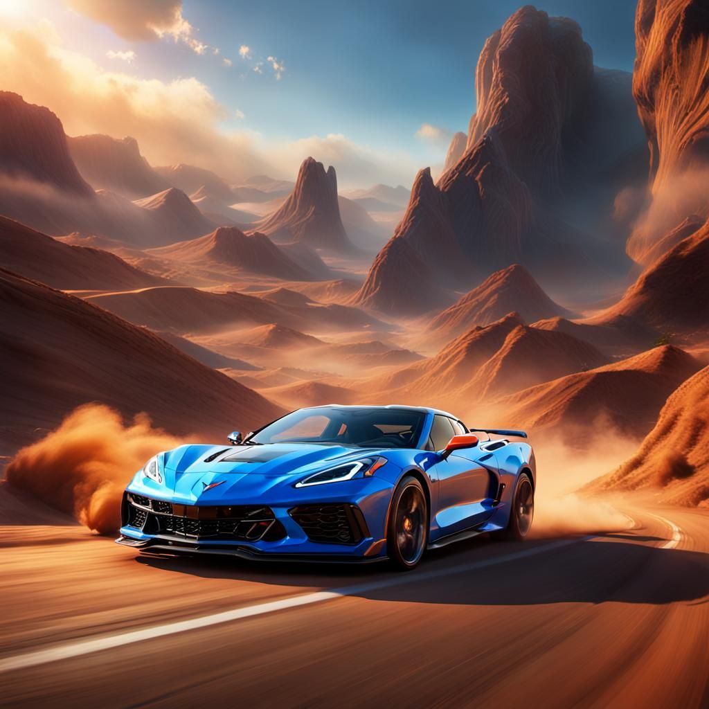 Vibrant Corvette C8 Speeds Uphill in a Dramatic Racing Scene