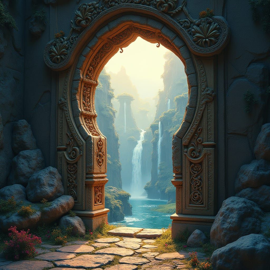Mystical Keyhole Portal to Dreamlike Realm