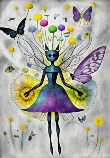 Fairies in Dandelion Dreamscape: Modern Abstract Art