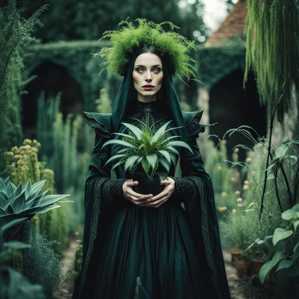 Green Plant Woman in a Magical Garden