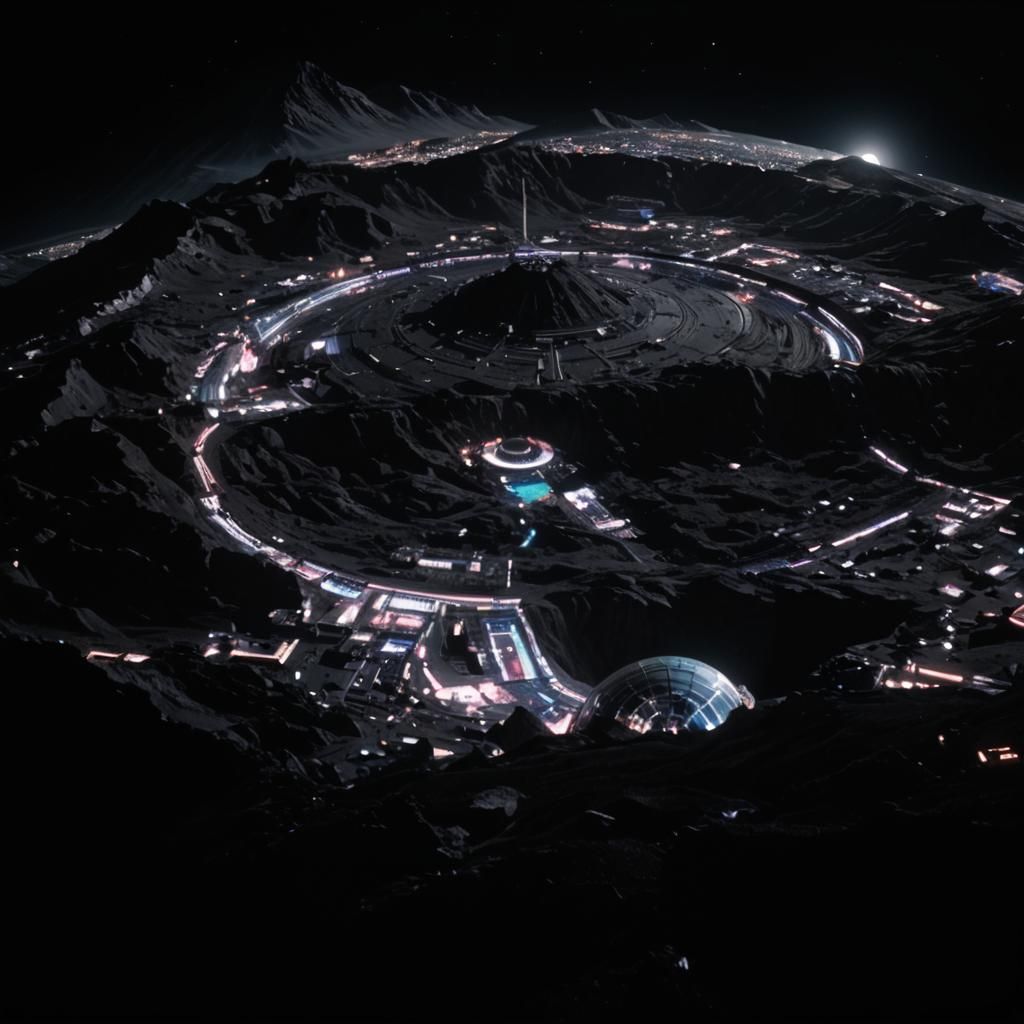 Futuristic City in Lunar Crater, Sci-Fi Architecture