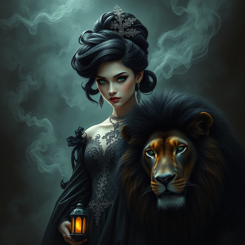 Gothic Vampire Queen with Lion Familiar