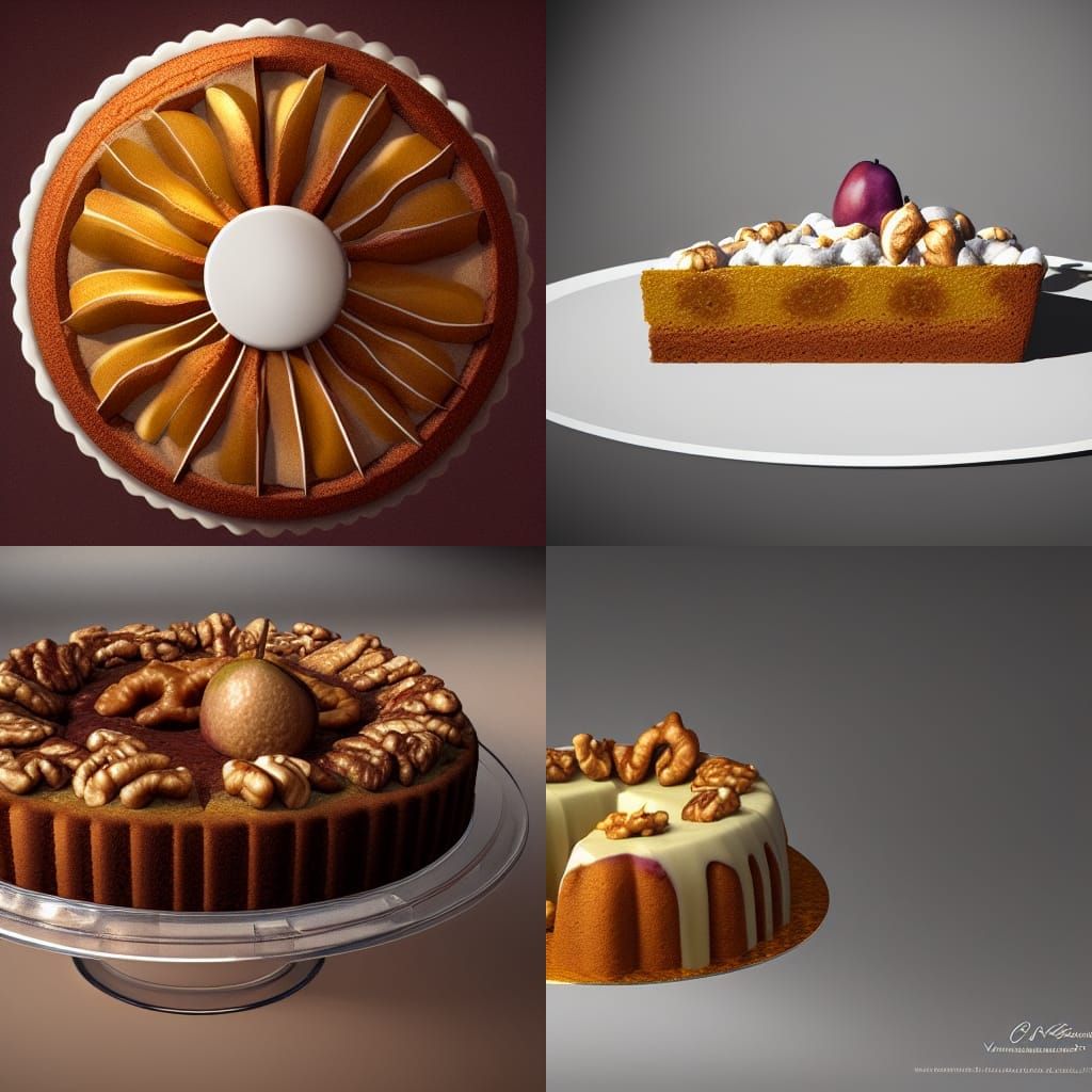 Hyperrealistic 3D Render of Plum Cake and Snacks