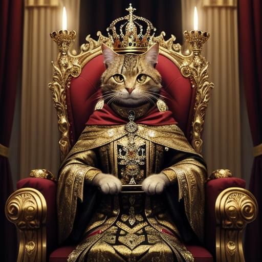 Cat King on Throne in Palace