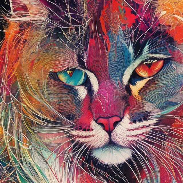 Detailed Vibrant Portrait of Two Cats