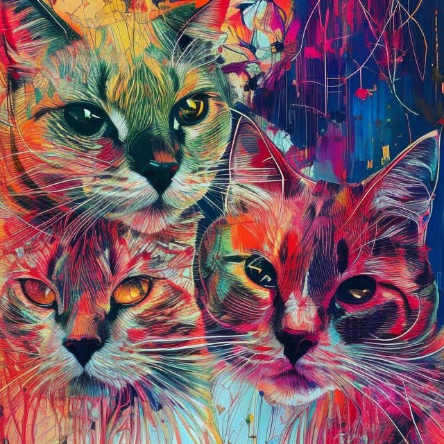 Two Intricate Cats in Vibrant Detail