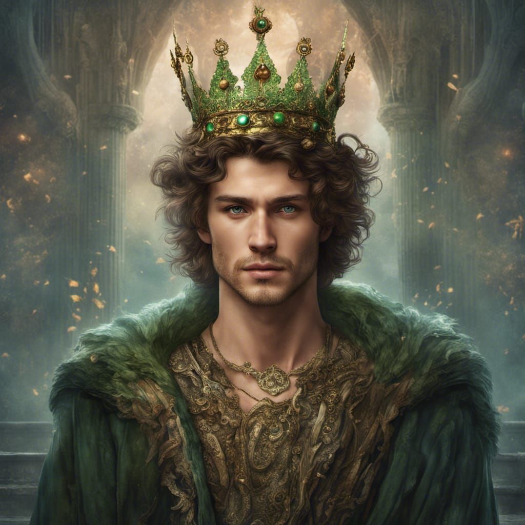 Crowned Young Man Portrait in Detailed Digital Painting