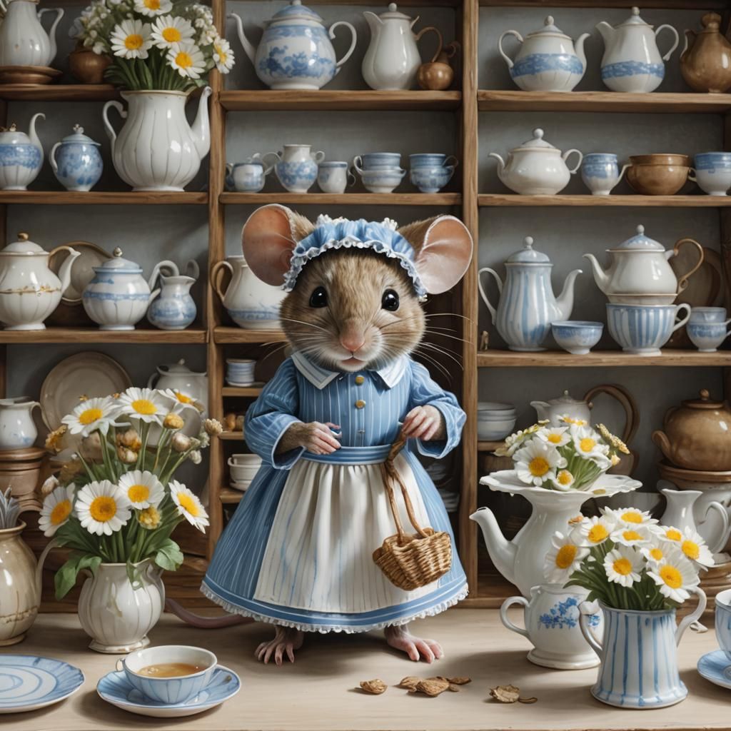 Mouse Maid in Kitchen, Beatrix Potter Style