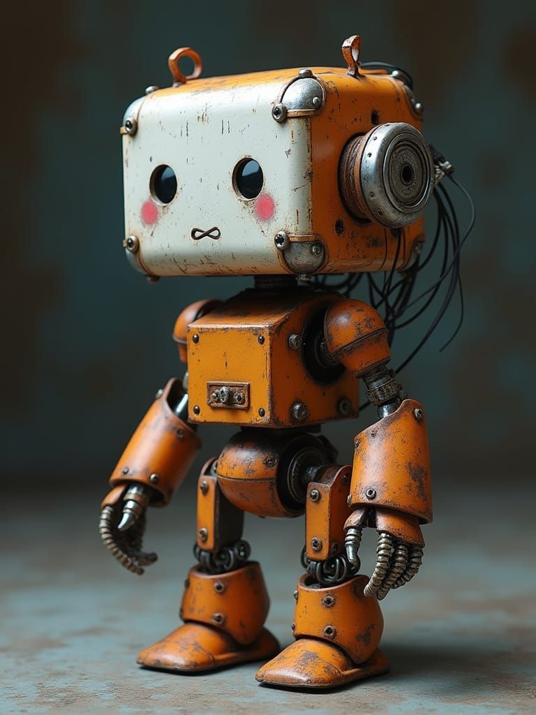 Rustic Robot with Neon Accents in Biomechanical Style