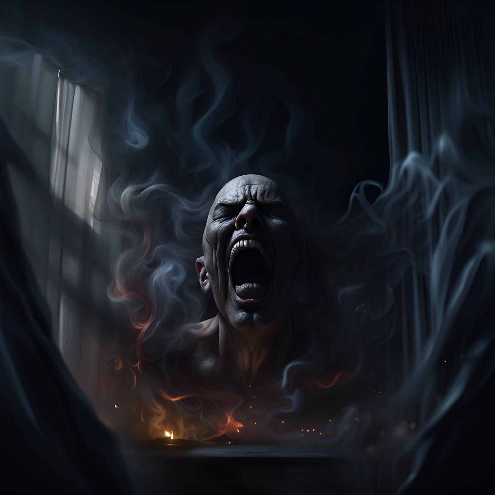 Screaming Faces in Smoke: Dark Fantasy Concept Art