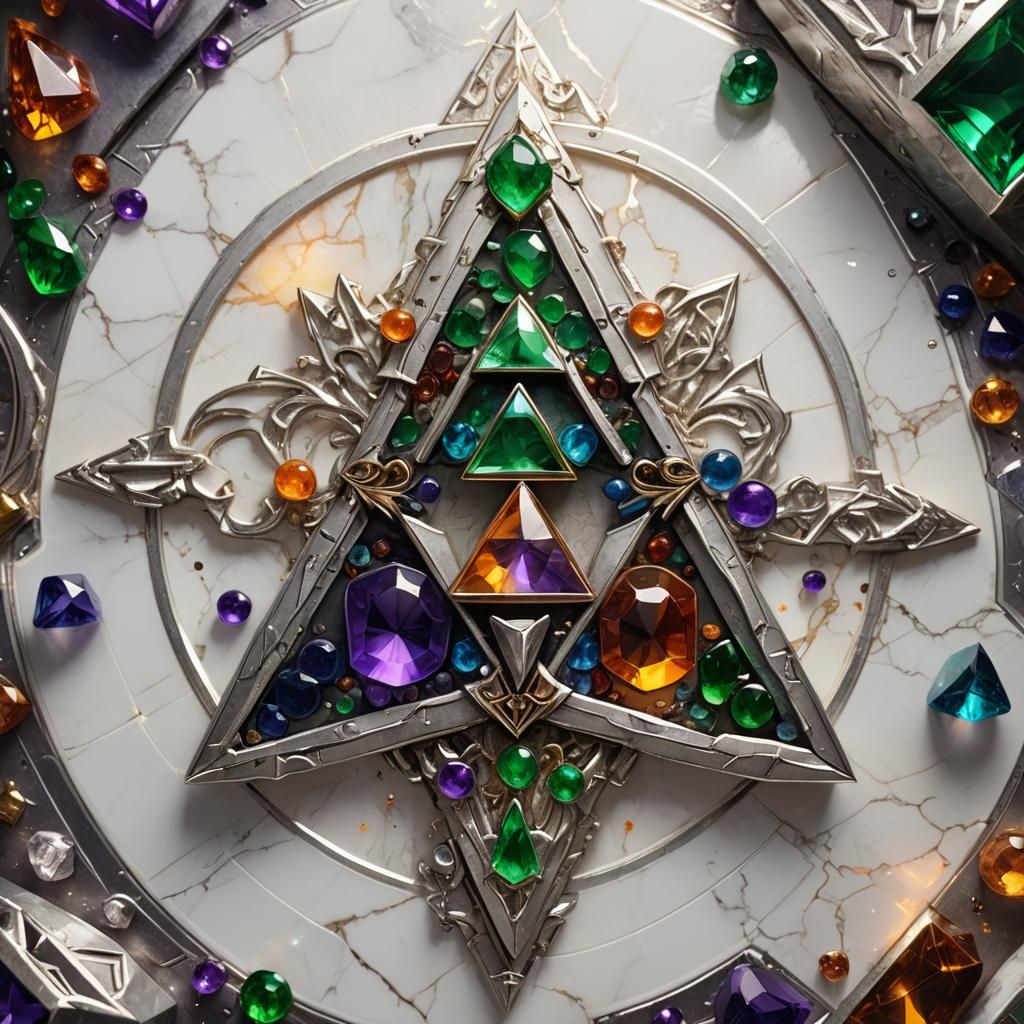 Triforce Gemstone Pendant on Platinum, Fantasy Art