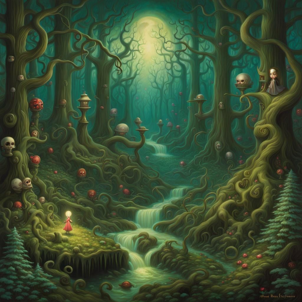 Eldritch Forest Cover Art in Pop Surrealist Style