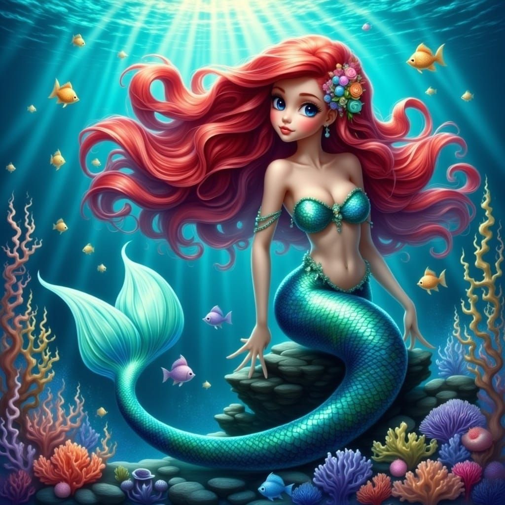<lora:Flux Mermaid:1.0> Bellissimo ritratto di sirena, Ariel...