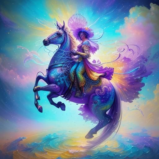 Rainbow Lights Bathe Golden Scroll in Mixed Media