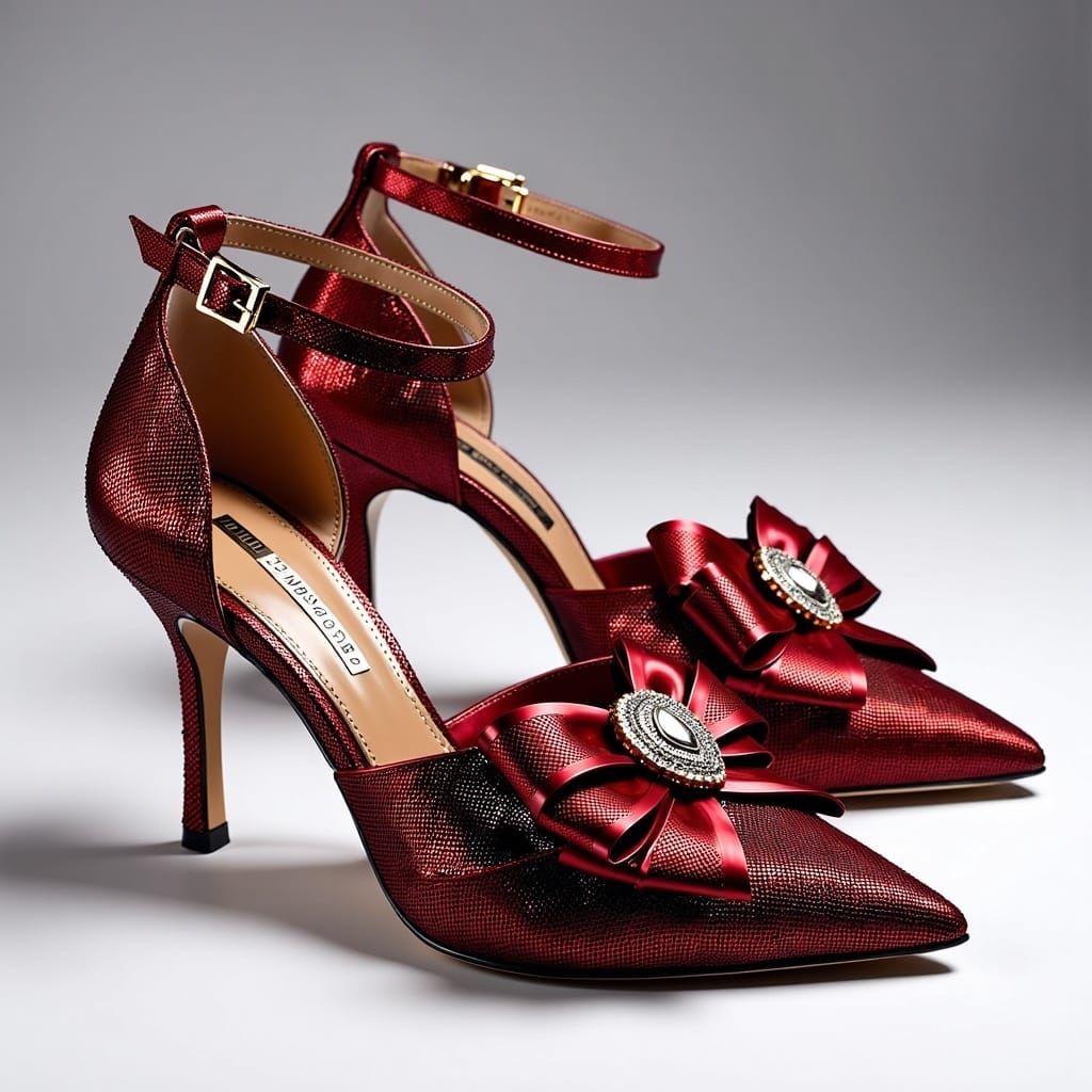 Enchanting Wine Red Shoes with Intricate Beaded Accents and...