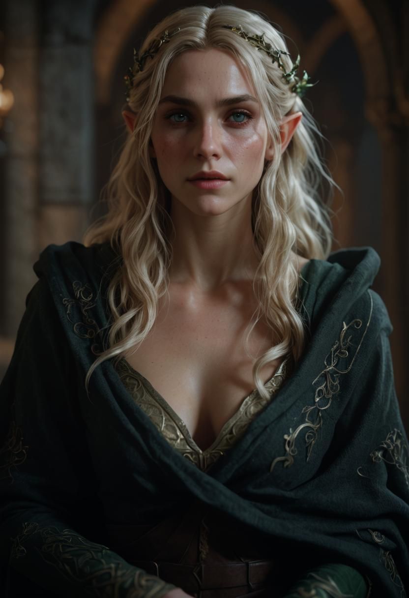 Beautiful Elf Maiden in Palace: Hyperrealistic 8K