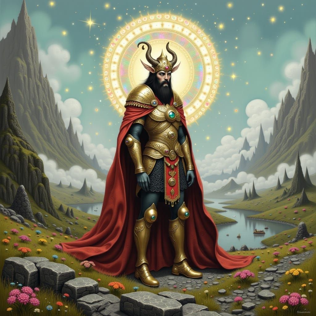 Dagr, Norse God in a Serene Landscape