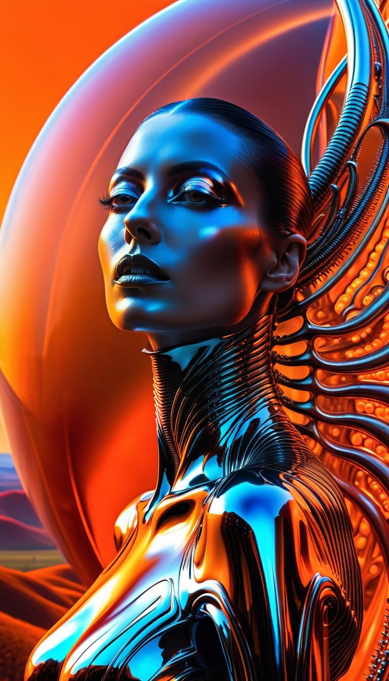 Voluptuous Woman with Mystical Anatomy in Surreal Landscape