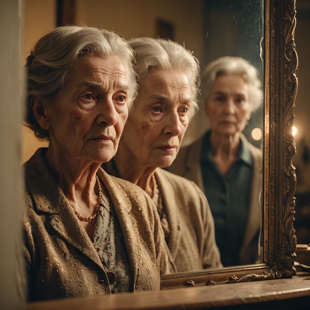 Poignant Reflection: Old Lady and Young Woman