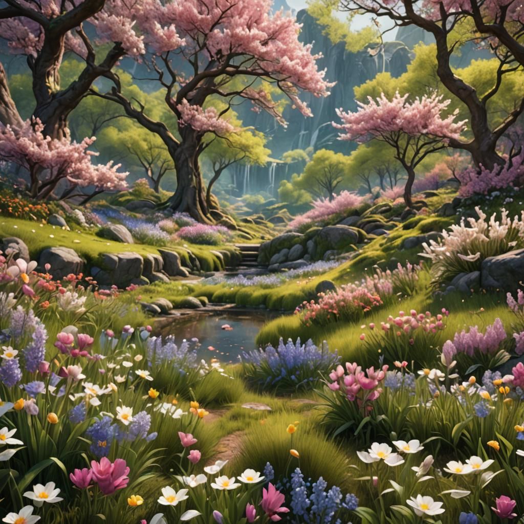 Hyperrealistic Spring Landscape in Soft Light