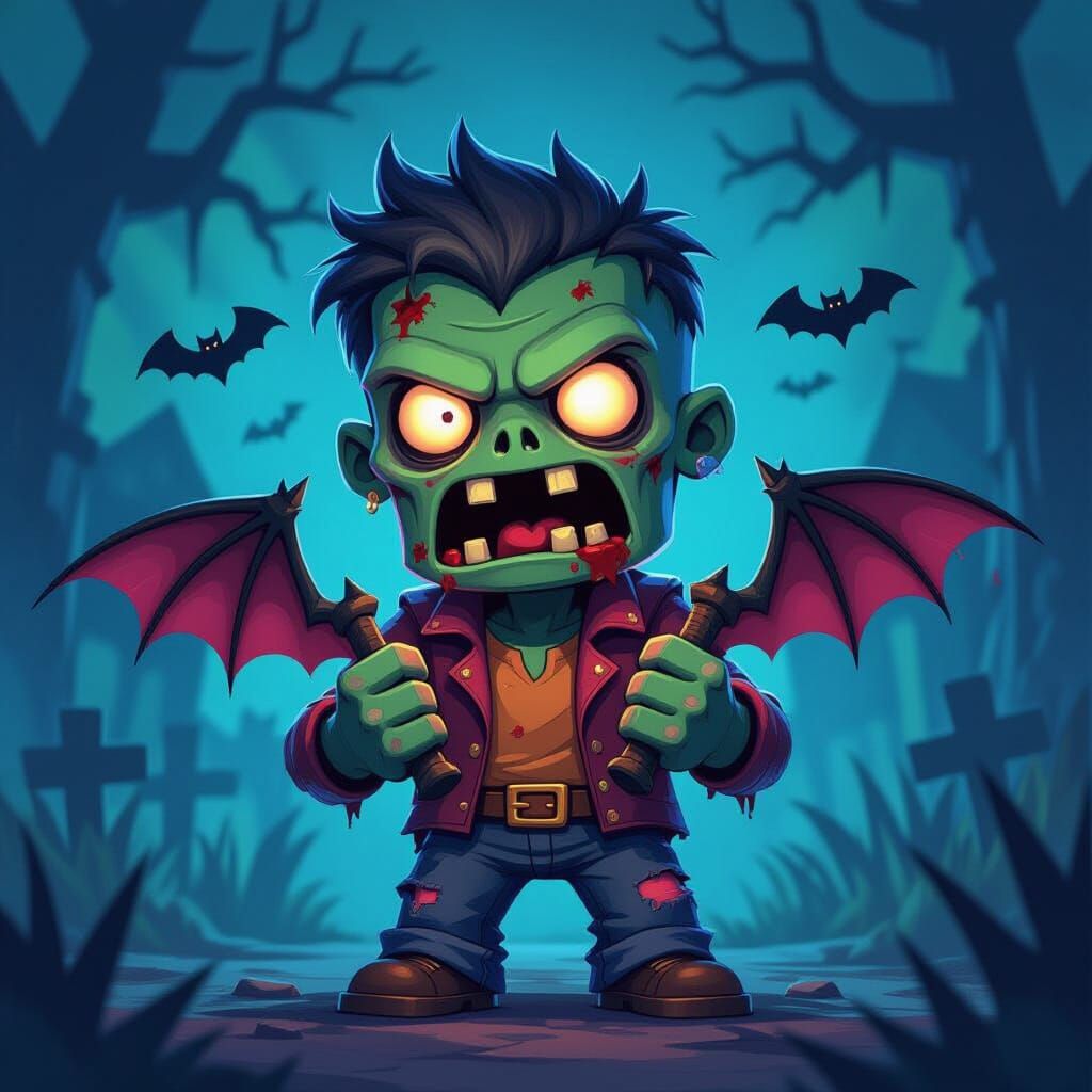 Fruit Blox Zombie Holding Bats in Digital Art Style