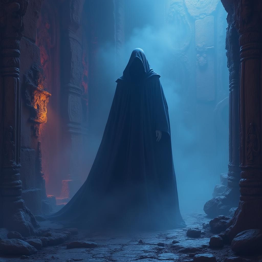 Mysterious Figure Fading into Shadows in Digital Art