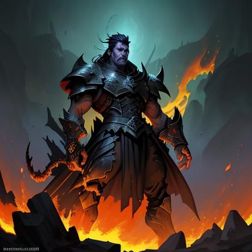 Half-Dragon Warrior in Dark Fantasy Oil Painting