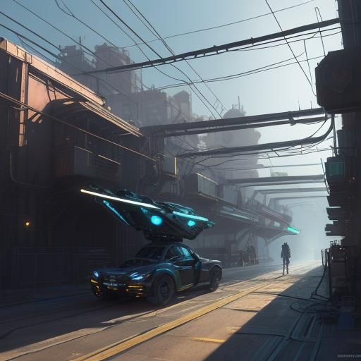 Future AI Emerges: Vibrant Oil Painting in Factory