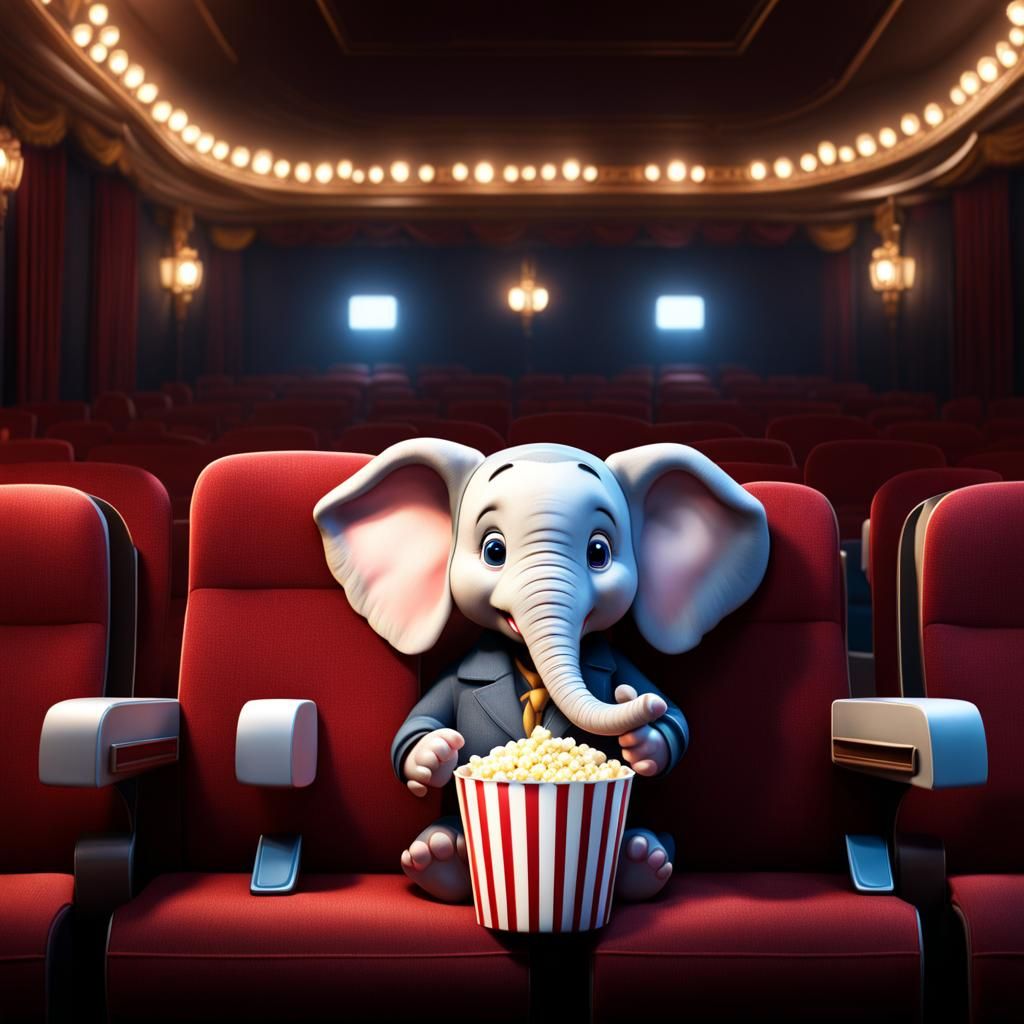 Cute Elephant at the Cinema, Digital Art
