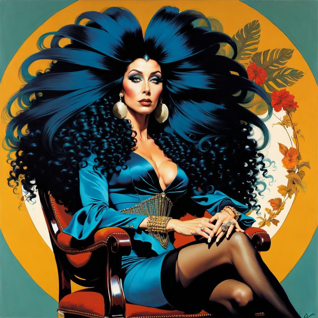 Elegant Portrait with Big Hair, Pin-Up Art Style